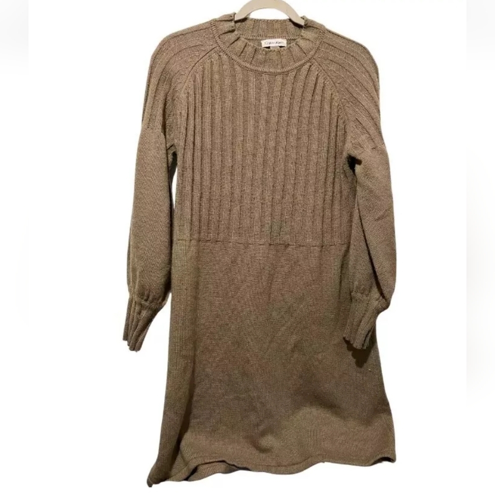 Calvin Klein Womans Sweater Dress Brown Long Sleeve Size Large